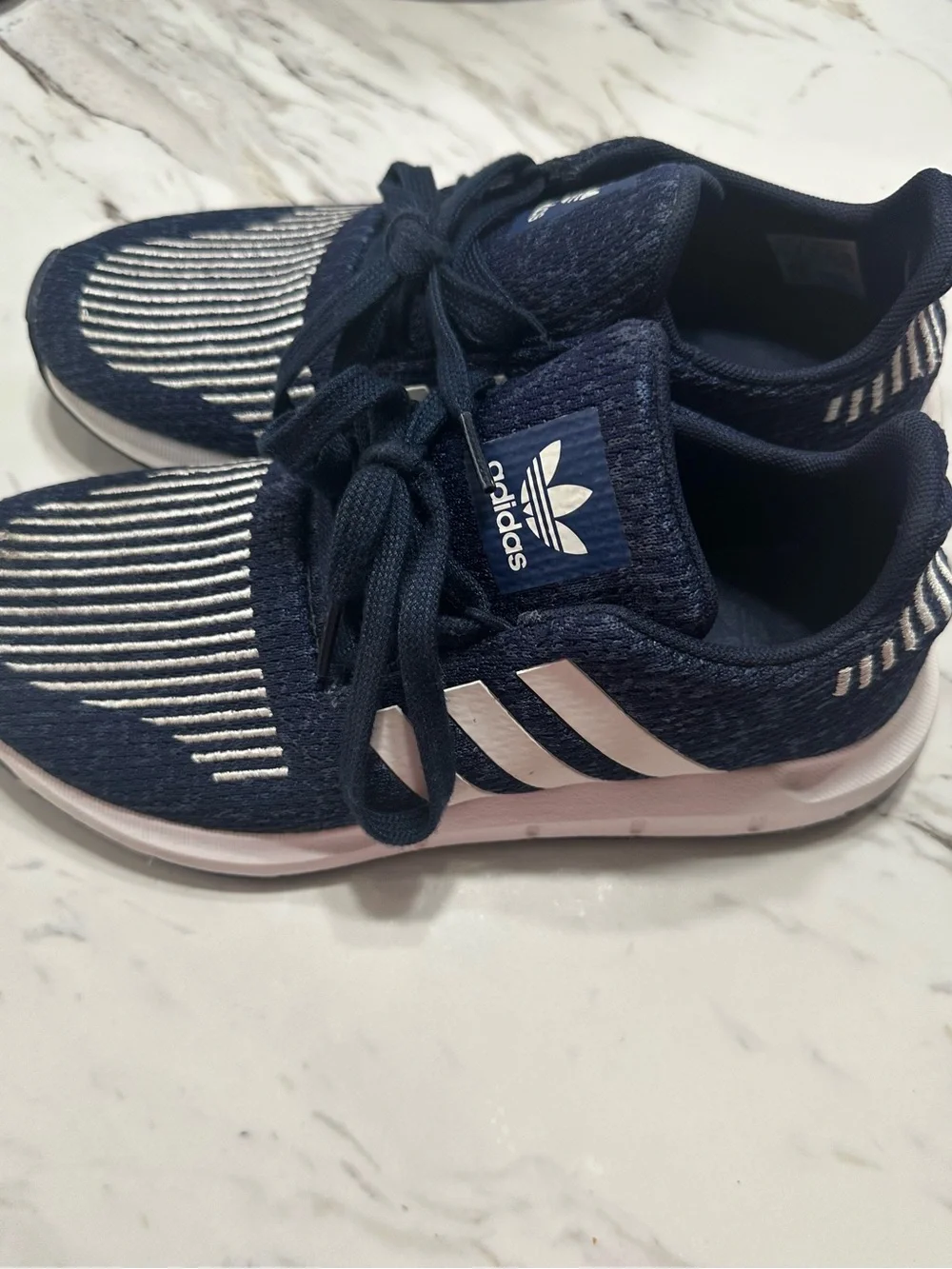 adidas Kids Navy Knit Lace-Up Sneakers with White Stripe Detail